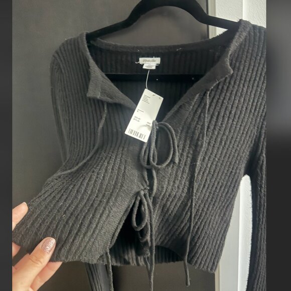 NWT Kimchi Blue Jane Bow Tie-Front Cardigan | Urban Outfitters Black - Picture 4 of 5